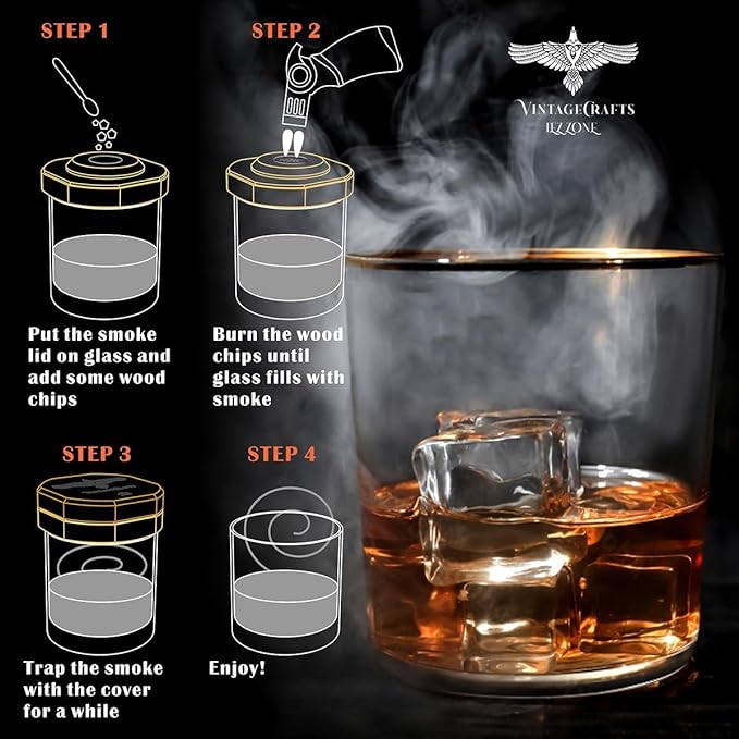 Whiskey Smoker Kit with Torch, Drinks| Cocktail Smoker Kit| Bourbon Smoker Kit with Torch,6 Flavor of Wood Chips,Old Fashioned Smoker Kit,Smoked Whisky Gift for Father's Day (No Butane Incl.)