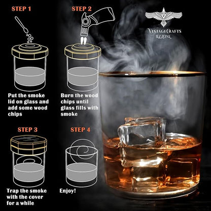 Whiskey Smoker Kit with Torch, Drinks| Cocktail Smoker Kit| Bourbon Smoker Kit with Torch,6 Flavor of Wood Chips,Old Fashioned Smoker Kit,Smoked Whisky Gift for Father's Day (No Butane Incl.)