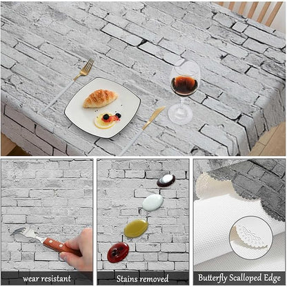 Swono Wall Texture Rectangle Tablecloth White Grunge Brick Wall Table Cloth Dining Table Cover for Home Kitchen Restaurant Party Buffet Picnic, 52x70 Inch