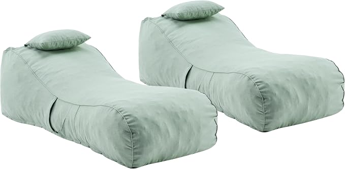 Christopher Knight Home Morton Outdoor Bean Bag Chair Set of 2, Fabric Bean Bag Chair for Adults and Kids, Indoor/Outdoor Sun Lounger with Headrest, Patio Chaise Lounge Chair Set of 2, Mint