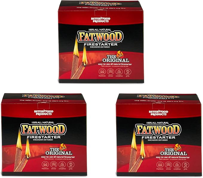 Betterwood 10lb Fatwood Natural Pine Firestarter (3 Pack) for Campfire, BBQ, or Pellet Stove; Non-Toxic and Water Resistant