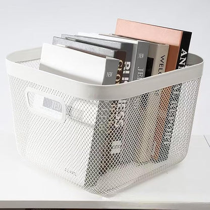 AJIODA Metal Mesh Steel Baskets, Household Wire Storage Organizer Bin Garden Harvest Basket Multi-functional Fruit Baskets with Handles for Kitchen Bathroom Picnic Shopping Decor Cabinet Home, White