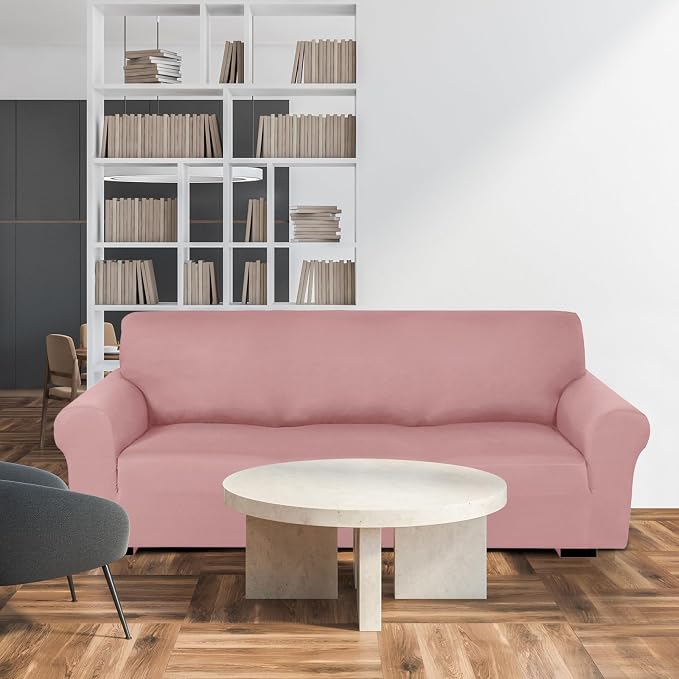 Peryiter 3 Pcs Couch and Loveseat Sofa Covers,Light Pink,Milk Silk | Armchair Covers for Living Room, Sofa Cushion Slipcover, Furniture Protector, Polyester and Spandex, Washable
