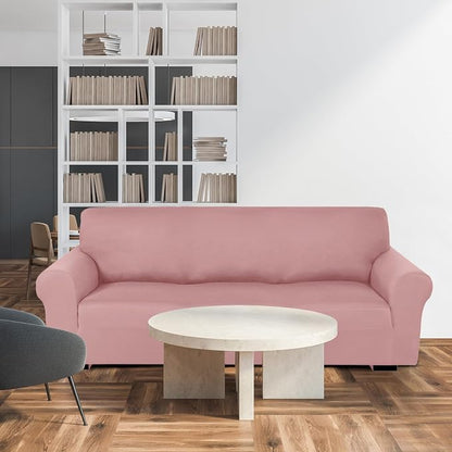 Peryiter 3 Pcs Couch and Loveseat Sofa Covers,Light Pink,Milk Silk | Armchair Covers for Living Room, Sofa Cushion Slipcover, Furniture Protector, Polyester and Spandex, Washable