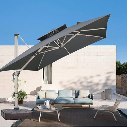 Cantilever Patio Umbrella with Cross Base and Cover Included - 360° Rotation Large Heavy Duty Offset Outdoor Umbrella with Easy Tilt for Pool Backyard Deck Garden (11x11 FT Grey)