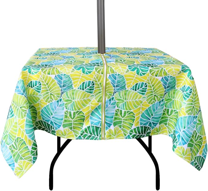 EHouseHome Outdoor and Indoor 60x60 inch Tablecloth with Umbrella Hole and Zipper, Waterproof Zippered Patio Cloths, Spring/Summer Table Covers for Backyard Circular Table/BBQs/Picnic