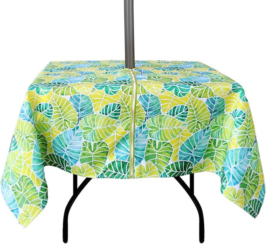 EHouseHome Outdoor and Indoor 60x60 inch Tablecloth with Umbrella Hole and Zipper, Waterproof Zippered Patio Cloths, Spring/Summer Table Covers for Backyard Circular Table/BBQs/Picnic