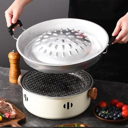 Semme Multifunctional Steak Grill Charcoal Pan 35cm Aluminum BBQ Grill Hot Pot for Family Gatherings Outdoor Picnics (Large)