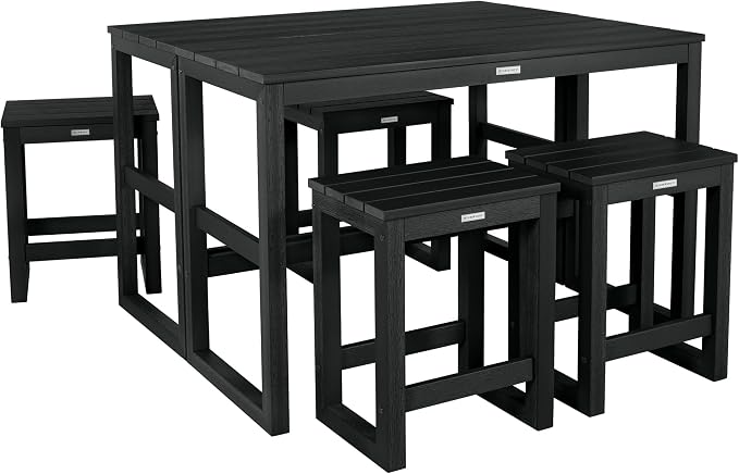 highwood Monroe 6-Piece Counter Height Modern Balcony Set, 2 Tables and 4 Stools, Black