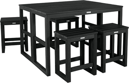 highwood Monroe 6-Piece Counter Height Modern Balcony Set, 2 Tables and 4 Stools, Black