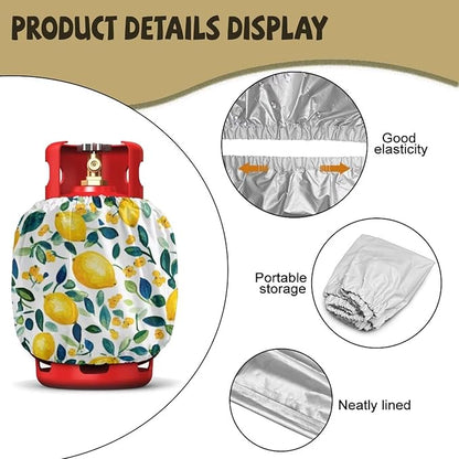 Propane Tank Covers 20lb Watercolor Lemon Outdoor Heavy Duty Waterproof Windproof Gas Tank Cylinder Cover with Elastic Brand, Dress up Your Gas Grill, Fits Standard 20lb Cylinder