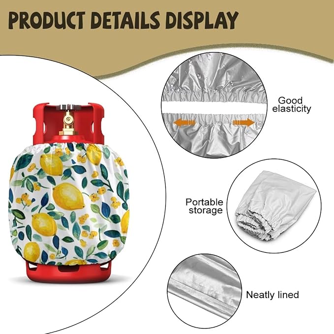 Watercolor Lemon Propane Tank Cover Fits Standard 20 lb Tank Cylinde Travel Trailer Propane Covers with Elastic Slip in Gas Cover Water & Wear-Resistant for Outdoor and Indoor Use