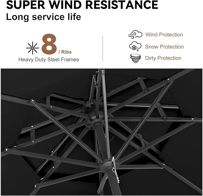 9ft Outdoor Patio Umbrella - 2-Tier Table Umbrella Waterproof UV Protection, Sombrillas de Patio with Push Button Tilt, Sun Umbrella for Pool, Porch, Garden, Backyard (Black)