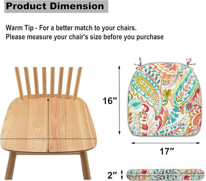 DYTXIII Set of 2 Outdoor Chair Cushions with Ties,Water Repellent Patio Chair Pads 17"x 16" for Outdoor Furniture,Round Corner Seat Cushions for Garden Yard Kitchen Pretty Paisley