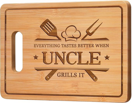 Uncle Gifts, 11x8.5inch Engraved Bamboo Cutting Board, Fathers Day Christmas Birthday Gifts for Uncle from Niece Nephew