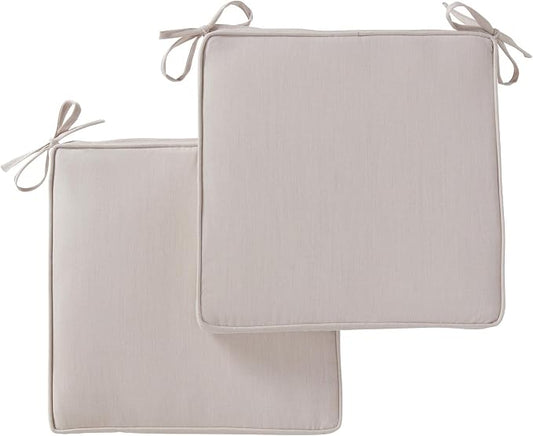 Indoor/Outdoor Chair Pads in Sunbrella Fabric – 17''x17'' Patio Seat Cushions with Foam Insert, Removable Reversible Cover & Ties for Patio Dining Chairs – Set of 2 or 4, Cast Pumice