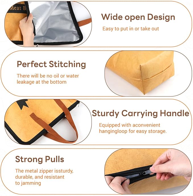 BBQ Meat Resting Bag 18" – 2026 Upgraded Leak-Proof & Thicker Insulation | 90-Min Heat Retention for Brisket, Pork Shoulder & Turkey | Wide-Mouth 4-Layer Insulated Bag | BBQ Gift for Men (18IN)