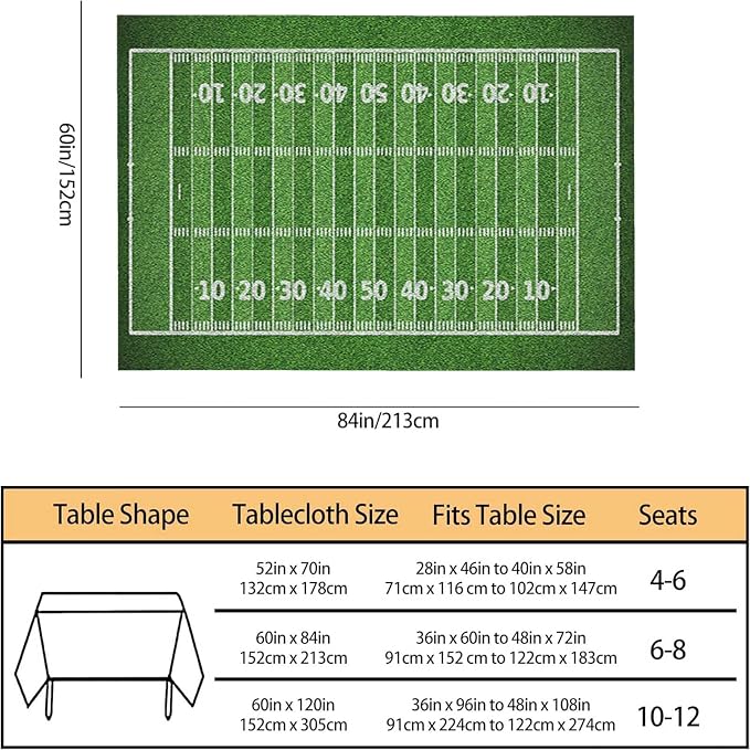 American Football Field Decorative Rectangle Tablecloth Green Grass Soccer Field with Numbers Polyester Table Cloth Kitchen Cover for Dining BBQ Picnic Coffee Table 60 x 84 Inch 6-8 Seats