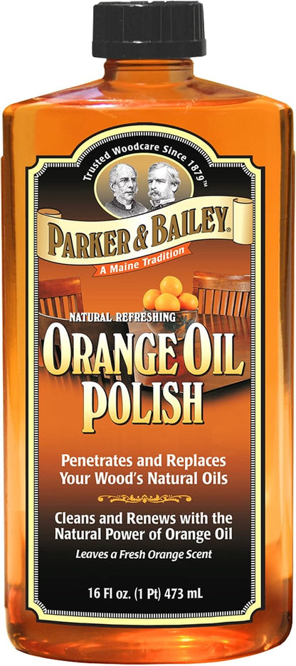Parker & Bailey Orange Oil Polish, Natural Orange Scented Furniture Cleaner & Wood Table Cleaner, Cleans, Renews & Restores a Finish for Wood, Protects from Drying or Cracking, Shiny Finish, 16 oz