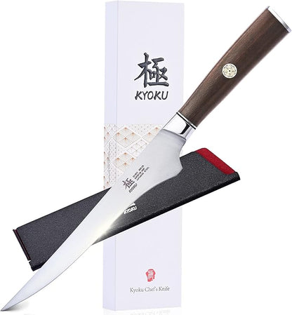 KYOKU 6.5 Inch Boning Knife - Daimyo Series - Butcher Knife with Ergonomic Rosewood Handle, and Mosaic Pin - Japanese Style 440C Stainless Steel Kitchen Knife with Sheath & Case