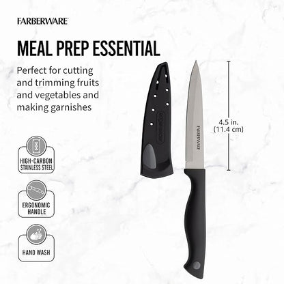 Farberware 4.5 Inch Utility Knife with EdgeKeeper Self-Sharpening Sheath, High-Carbon Stainless Steel Blade, Ergonomic Handle for Slicing, Dicing, and Mincing Fruits and Vegetables