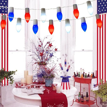 25Ft Red White and Blue Christmas Lights C9, 25 LED Fourth of July Light Shatterproof Plug in Outdoor Patriotic Lights for Patio Home Independence Day Memorial Day Christmas Decor