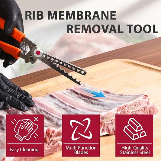 Rib Membrane Removal Tool - High Duty Premium Stainless Steel BBQ Prep Kit for Effortless Grilling, Membrane Remover for Ribs