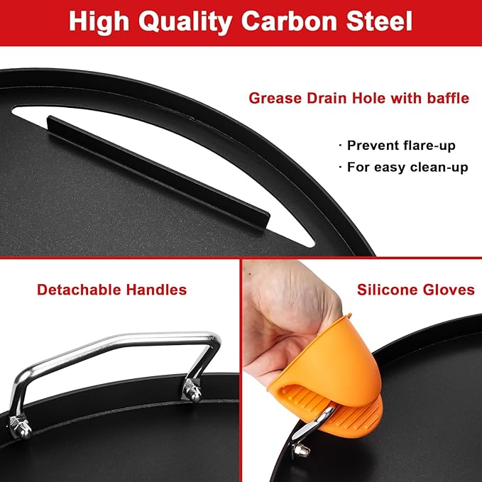 Full Size Griddle Insert for Weber 22 Inch Charcoal Grills, Flat Top Griddle for Weber 22" Original Kettle, Master-Touch and Performer Deluxe Charcoal Grill, Compatible with Most 22" Round Grills