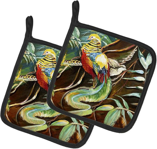 Caroline's Treasures JMK1221PTHD Mandarin Pheasant Pair of Pot Holders Kitchen Heat Resistant Pot Holders Sets Oven Hot Pads for Cooking Baking BBQ, 7 1/2 x 7 1/2