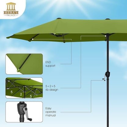 HERA'S PALACE 13 ft Large Patio Umbrella, Double-Sided Twin, Outdoor Market Umbrella with Crank Handle, Powerful UV Protective, Lime
