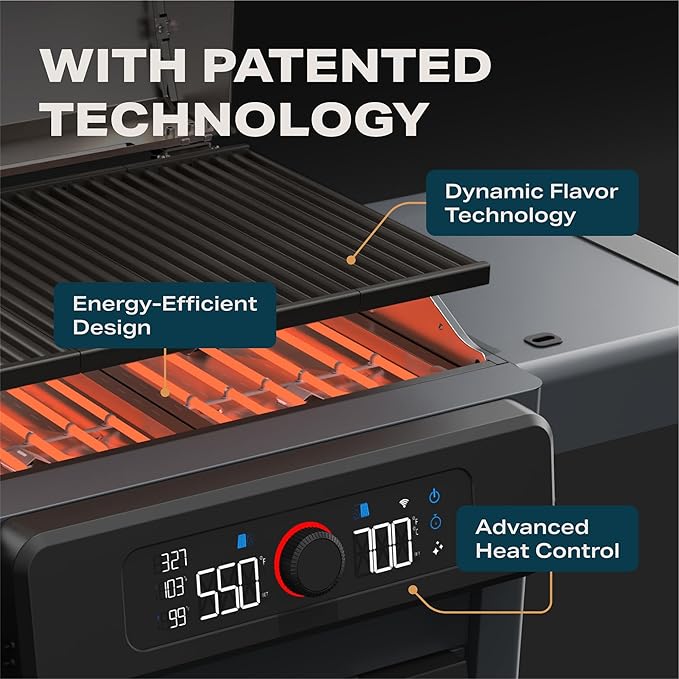 Current® Model G+ Dual Zone Electric Grill, Smart Electric Outdoor Grill with 200-700°F Range for Searing & Roasting, Independent Heat Zones, Apartment-Friendly & Weather-Resistant, Slate