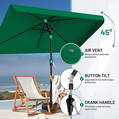 AreShark 6.5 x 10 FT Rectangular Valance Patio Umbrella, Outdoor Umbrella with Tilt and Crank, Market Table Umbrellas W/ 6 Ribs UV Protection for Garden, Deck, Backyard and Pool, Turquoise