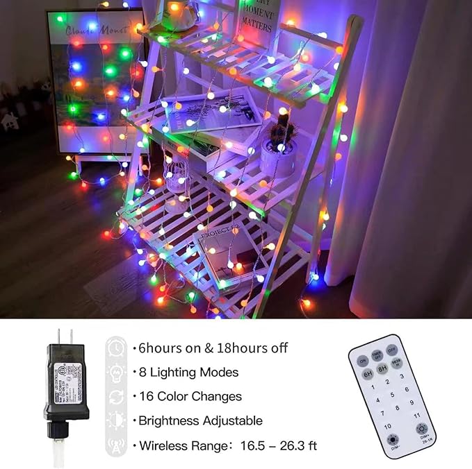 RaThun 116ft Color Changing String Lights, 200 LED Multicolor & Warm White Globe Lights with Remote, 11 Modes, IP44 Waterproof, Plug in Fairy Lights for Indoor Outdoor Christmas Party Garden Decor