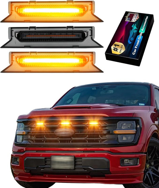 Front Grill Raptor Lights for Ford F150 2024 2025 2026 (Yellow, XLT) | 5th Gen F150 Grille Marker Lights, Waterproof F150 LED Lights Accessories, Snap-in Installation, OEM Style, Off-road Driving