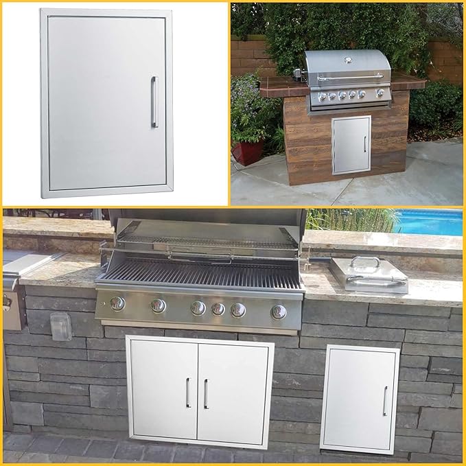 BBQ Access Door Stainless Steel,Overall-Size:20" by 27" Vertical Single Door Reversible Open Left or Right,Flush Mount for Outdoor Kitchen