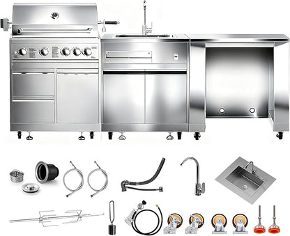 BODEGA Stainless Steel Outdoor Drawer Cabinets for 30 Inch Outdoor Kitchen Propane Gas Grill with 2 Drawers and Propane Tank Storage, Commercial Sinks Cabinet and outdoor refrigerator cabinet Combo.