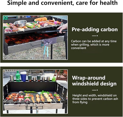 Foldable Charcoal Grill with 3 Gear Adjustable Temperature, Windproof Camping BBQ Grill with Foldable Storage Shelves, Heavy Duty Portable Charcoal Grills for Backyard Tailgating 5-16 People