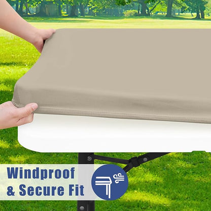 Moosfor 2 Pack Rectangle Spandex Fitted Table Cloth, 8FT Elastic Tablecloth | Washable Picnic Table Cover, Stretch Waterproof Table cloths for Party, Patio, Dining, Kitchen, 30" x 96", Taupe