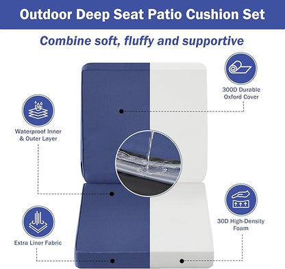 IPYNBAP Outdoor Cushions, Outdoor Chair Cushions 22x22x3 Inch, Cushions for Outdoor Furniture with Removable Cover, Waterproof & Fade Resistant Outdoor Seat Cushions for Patio, Lawn, Navy Blue