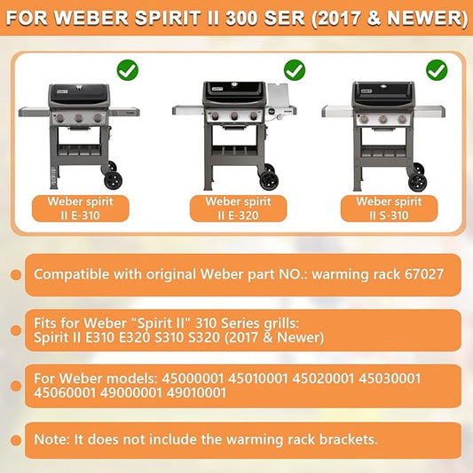 67027 Raised Warming Rack for Weber GS4 Spirit 2 Grill Parts GS4 Spirit II E310 E320 S310 S320 (2017 & Newer), Replacement Parts for Weber Spirit II 3 Burner Grills Accessories, Stainless Steel