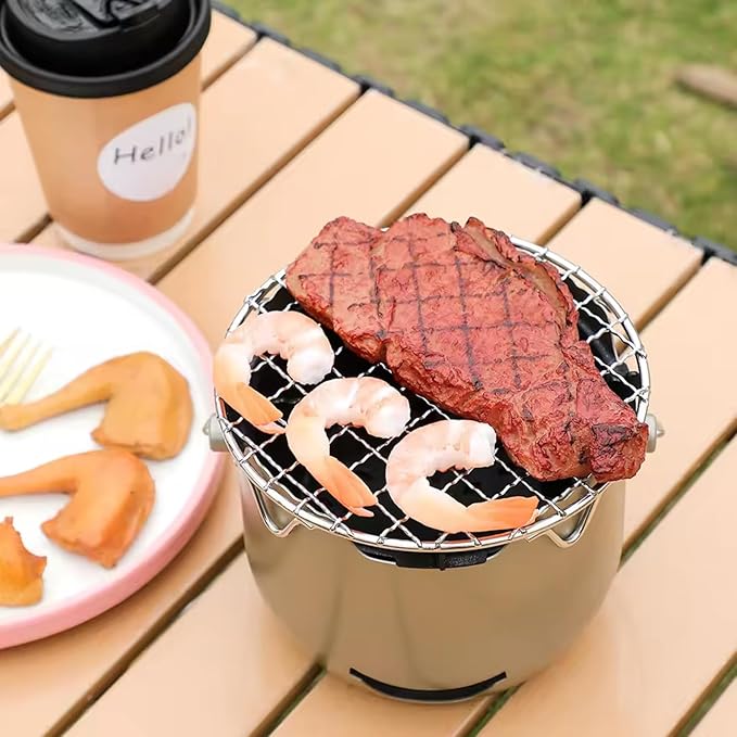 Portable Charcoal Grill, Small Grill with Handle for Outdoor Cooking, Stainless Steel Charcoal for Backyard, Olive Green