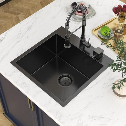 18 In Gunmetal Black Drop Bar Sink 18 x 18 Inch Kitchen Sink 18 Gauge Stainless Steel Single Bowl Topmount Handmade Sink for Outdoor, RV, 18x18x9