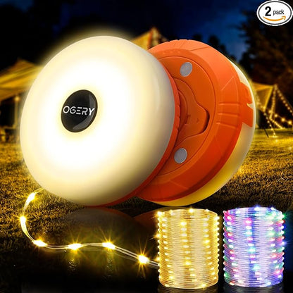 OGERY 2-Pack Camping String Lights, 32.8FT Rechargeable Christmas String Lights Outdoor/Indoor, 8 Modes 4-in-1 Quick Storage Fairy Lights Portable Lamp for Xmas Tree Decor Party Camping Essentials