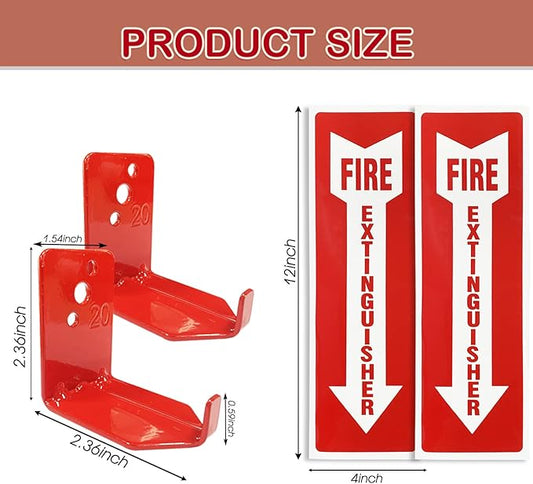 4 Pack Universal Fire Extinguisher Bracket and 4 Fire Extinguisher Safety Sticker Signs,5 to 20lb Fire Extinguisher Mount for Dry Chemical and Water Extinguishers