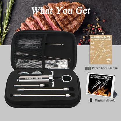 Meat Injector,Turkey Seasoning Injection Kit with 3 Professional Marinade Injector Needles for Grill Smoker BBQ Brisket; Include User Manual, E-Book - Storage Case