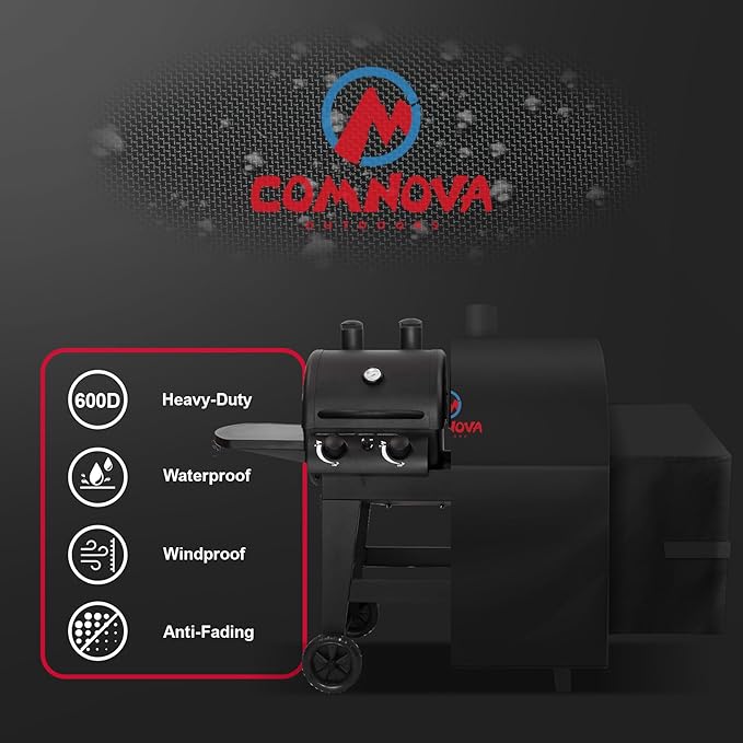 Comnova Grill Cover for Char Griller 2 Burner Dual Function Gas and Charcoal Grill - 600D Premium Grill Cover for CharGriller Waterproof, Fits Model 5030, 5037 with Side Fire Box - 75"L x 26"W x 45"H