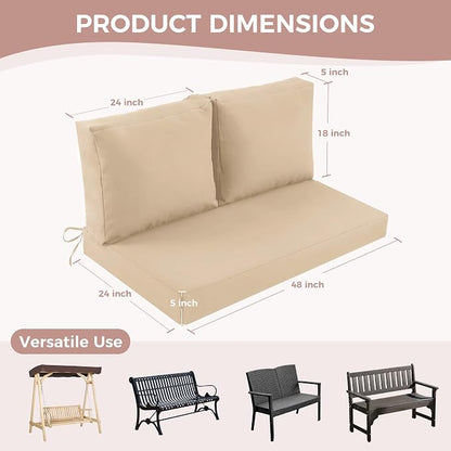 Outdoor Loveseat Cushions, 48×24×5 Inch, Waterproof, Beige | Patio Loveseat Cushions for Outdoor Furniture, Fade Resistant, Outdoor Bench Cushions, for Wicker Furniture, Swing, Couch