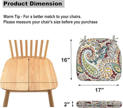 DYTXIII Set of 4 Outdoor Chair Cushions with Ties,Water Repellent Patio Chair Pads 17"x 16" for Outdoor Furniture,Round Corner Seat Cushions for Garden Yard Kitchen Paisley Chilli