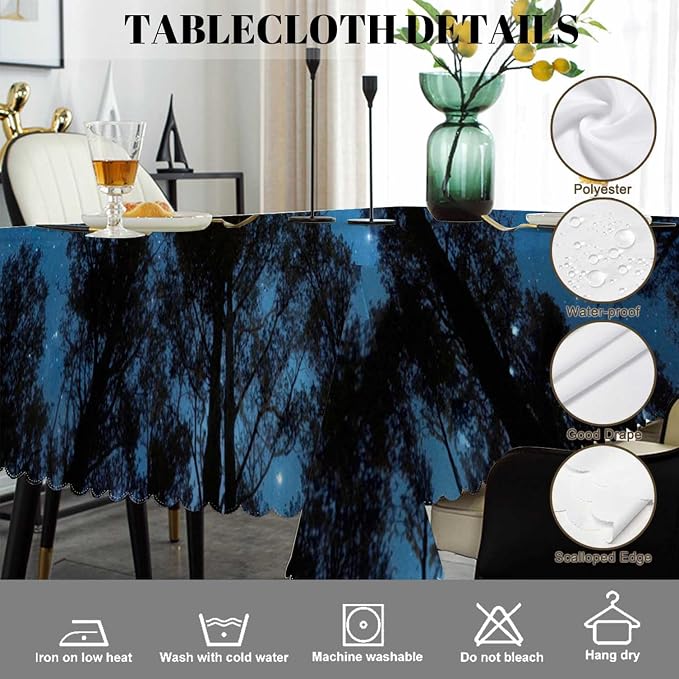 Swono Night Sky Table Cover Beautiful Galaxy Universe Space Jungle Trees 50x72 Inch Table Cloth for Rectangle Tables Buffet Parties Coffee BBQ and Dinning Tablecloth