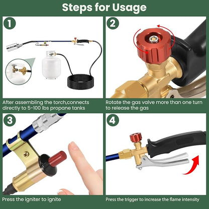 ARTFLAMM Portable Propane Torch Weed Burner Kit with Storage Bag, High Output BTUs Flamethrower with 10 FT Hose, Self Igniter Weed Flame Torch for Campfires,Roofing,Melting Snow Ice